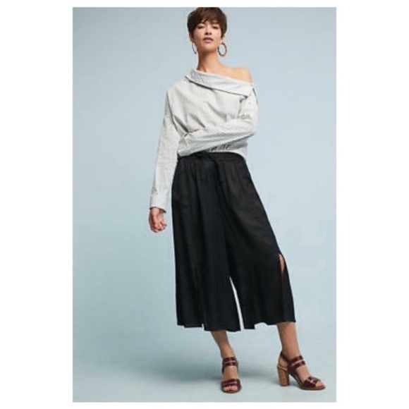 Anthropologie Elevenses Black Front Slit Cropped Wide Pants Size XS - Picture 2 of 14
